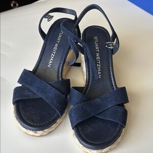 Stuart Weitzman Navy “Dayna” Espadrille Wedge Sandals NEVER WORN